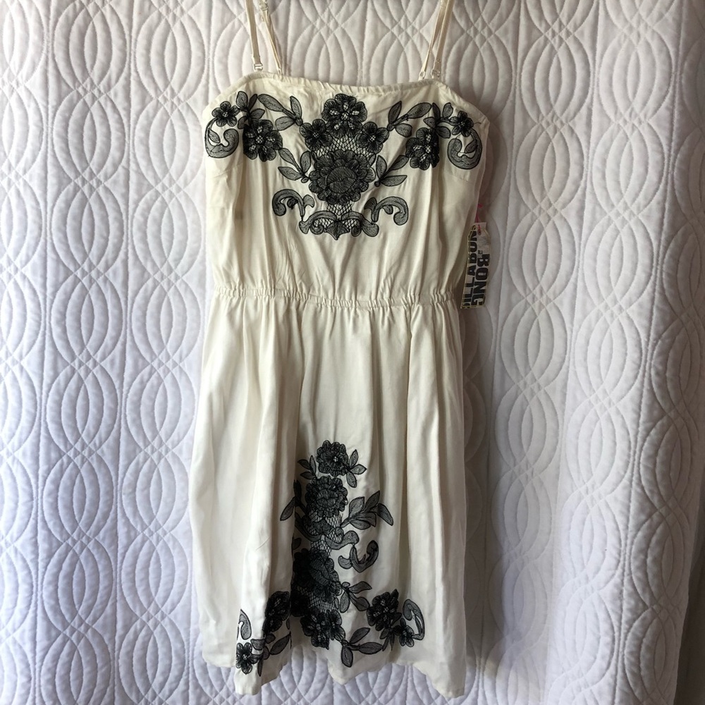 BillaBong white dress with navy flowers.